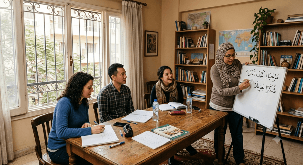 Foreign students learn Arabic in Cairo at eArabicLearning's Maadi center with a native Egyptian teacher