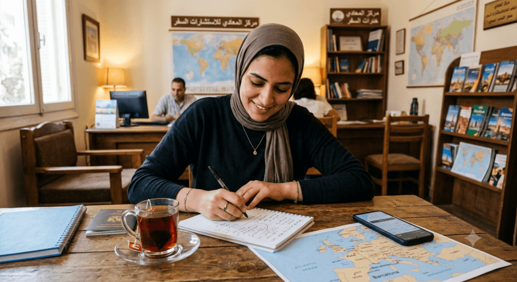Student planning when to start learning Arabic in Cairo using a calendar and Arabic workbook