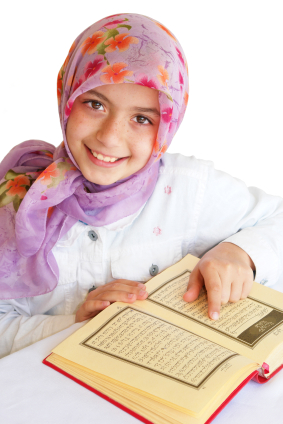 Young Muslim girl engaging with Arabic and Quran learning online